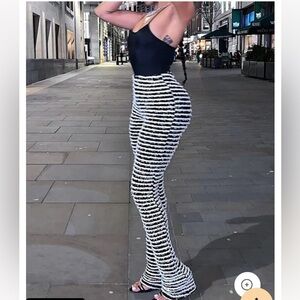 Do Myself Fuzzy Stacked Leggings PantsKnitted High Waist Slim Fit Striped Tassel